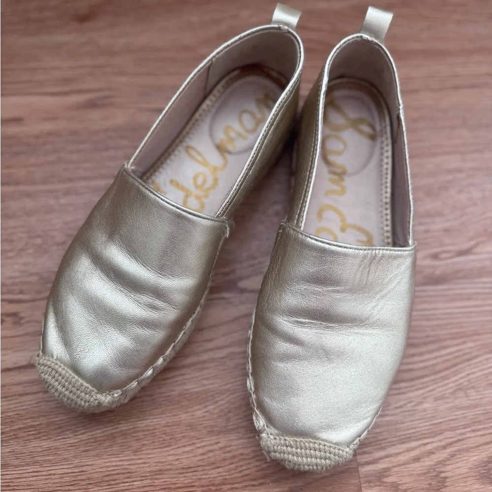 Sam Edelman Gold Metallic Leather Espadrille Slip On Flats Size 7